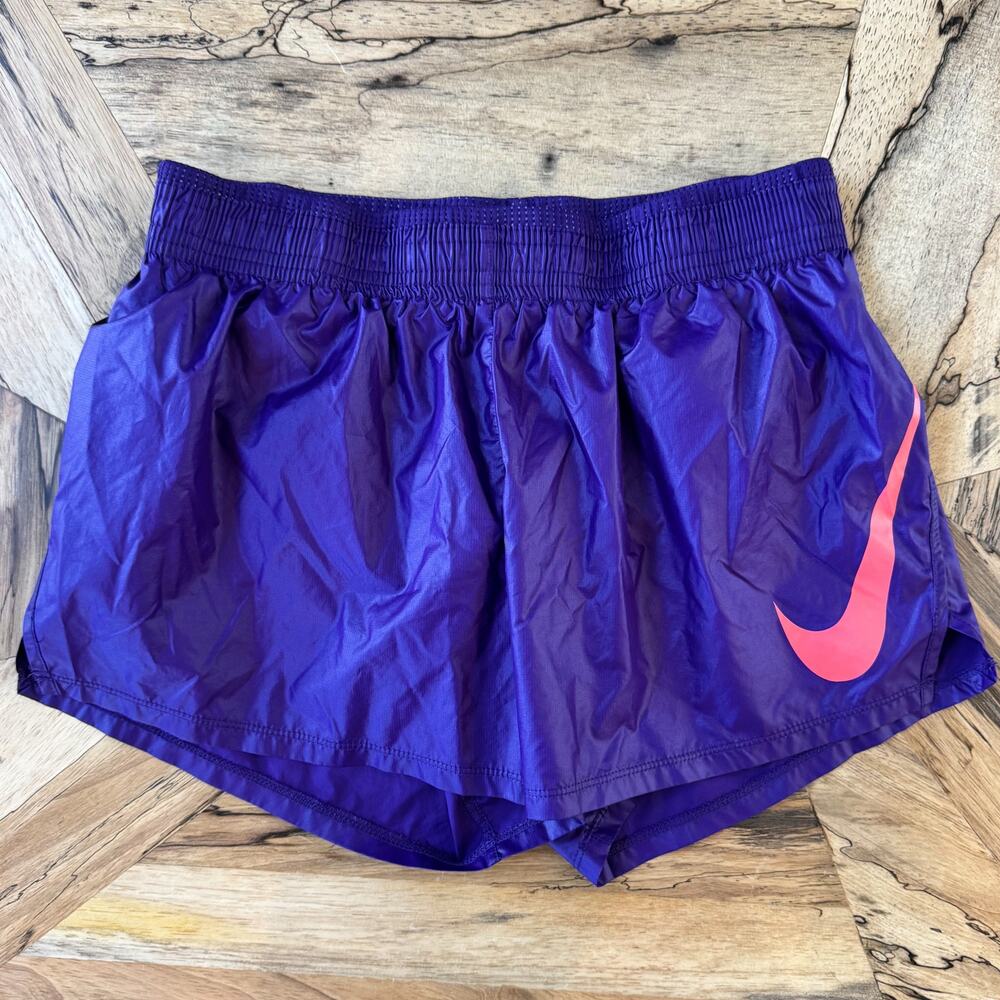 Nike Dri-FIT Swoosh Run Womens Running Shorts Purple w/ Pink Swoosh - Size Small
